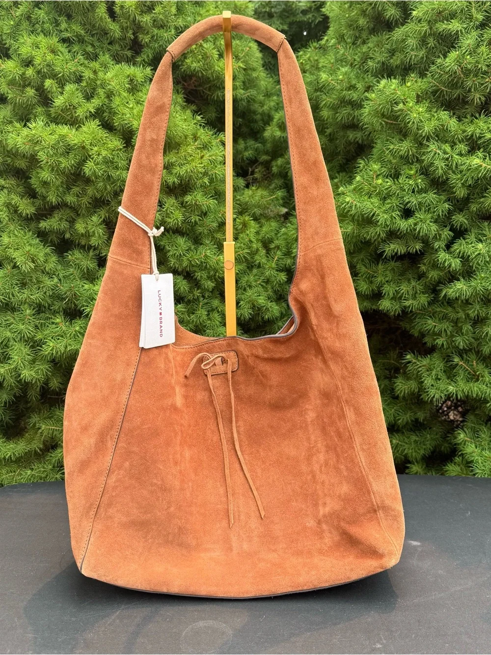 Lucky Brand Cognac Suede Shoulder ‘Clem’ Hobo Bag